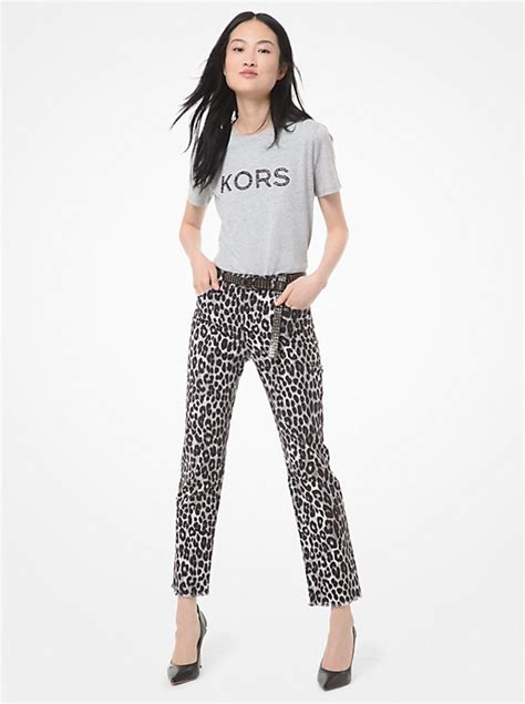 michael michael kors leopard stretch-cotton cropped jeans|Frayed Denim Cropped Jeans .